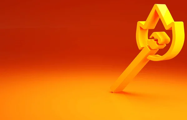 Желтая Горящая Спичка Значком Огня Оранжевом Фоне Матч Огнем Спички — стоковое фото