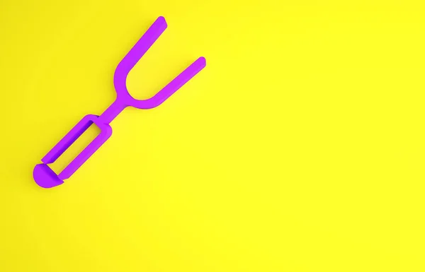 紫色烧烤叉图标孤立在黄色背景 烧烤叉标志 烧烤和烧烤工具 最低纲领的概念 3D渲染3D插图 — 图库照片