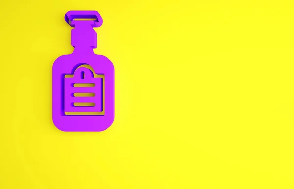 黄色の背景に単離された紫色のソースボトルアイコン ケチャップ マスタード マヨネーズボトルにソースをかけてファーストフードにします 最小限の概念 3Dイラスト3Dレンダリング — ストック写真