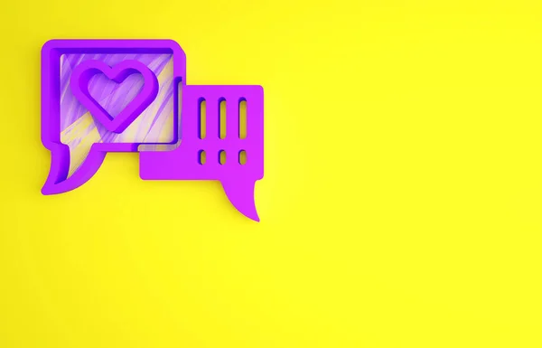 Purple Heart Sprechblase Symbol Isoliert Auf Gelbem Hintergrund Minimalismus Konzept — Stockfoto