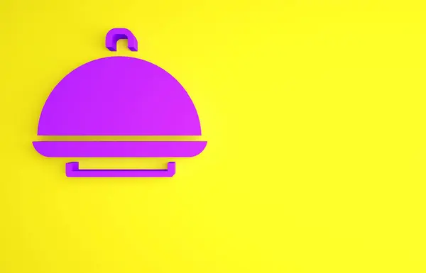 Фиолетовый Covered Иконой Еды Выделенной Желтом Фоне Поднос Знак Крышки — стоковое фото