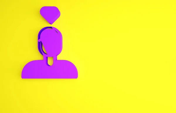 紫色浪漫男人的图标孤立在黄色的背景上 情人节快乐 最低纲领的概念 3D渲染3D插图 — 图库照片