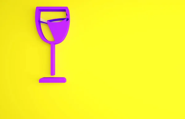 Icono Copa Vino Púrpura Aislado Sobre Fondo Amarillo Signo Copa — Foto de Stock