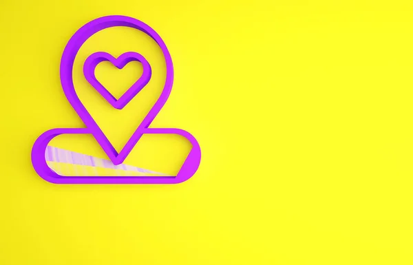Lila Kartenzeiger Mit Herz Symbol Auf Gelbem Hintergrund Valentinstag Liebeskummer — Stockfoto