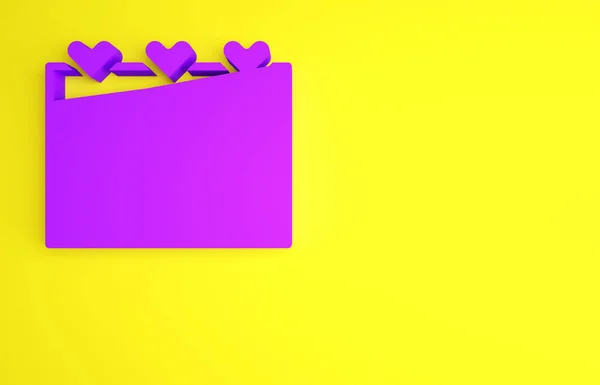 Calendario Púrpura Con Icono Del Corazón Aislado Sobre Fondo Amarillo —  Fotos de Stock