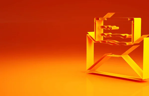 オレンジの背景に黄色のグリーティングカードのアイコンがあります 招待状やグリーティングカード用のお祝いポスターテンプレート 最小限の概念 3Dイラスト3Dレンダリング — ストック写真
