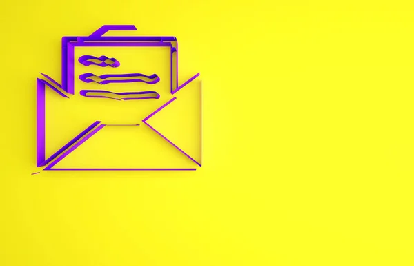 紫色贺卡图标孤立在黄色背景 用于邀请卡或贺卡的庆祝海报模板 最低纲领的概念 3D渲染3D插图 — 图库照片