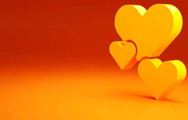 Yellow Heart icon isolated on orange background. Romantic symbol linked, join, passion and wedding. Valentine day symbol. Minimalism concept. 3d illustration 3D render.