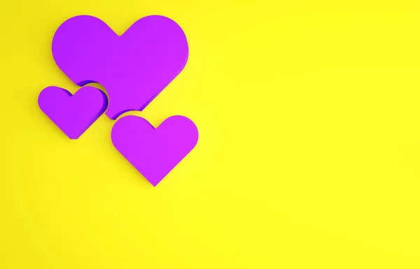 Corazón Púrpura Icono Aislado Sobre Fondo Amarillo Símbolo Romántico Vinculado — Foto de Stock