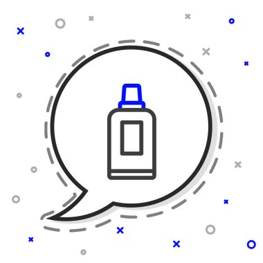 Çamaşır deterjanı, çamaşır suyu, bulaşık deterjanı ya da beyaz arka planda izole edilmiş başka bir temizlik malzemesi için çizgi plastik şişe. Renkli taslak konsepti. Vektör.