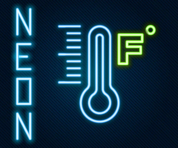 Glödande Neonlinje Meteorologi Termometer Mäta Värme Och Kall Ikon Isolerad — Stock vektor