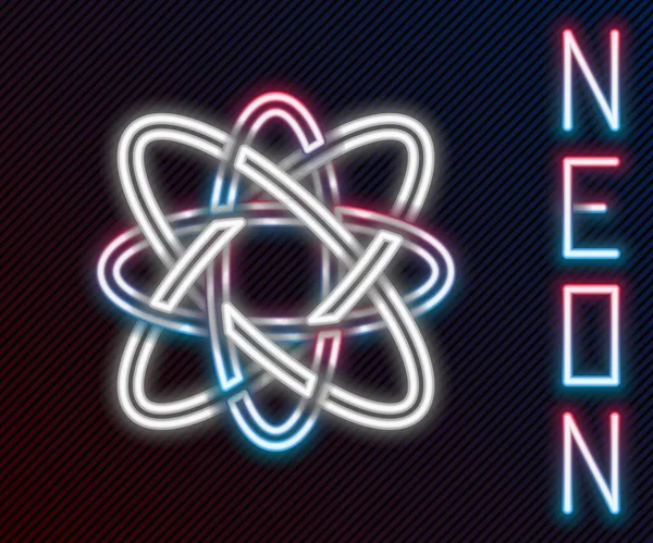 Parlayan Neon Hattı Atom Simgesi Siyah Arkaplanda Izole Edildi Bilimin — Stok Vektör