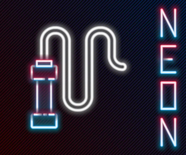 Glödande Neon Linje Flätade Läder Piskan Ikon Isolerad Svart Bakgrund — Stock vektor