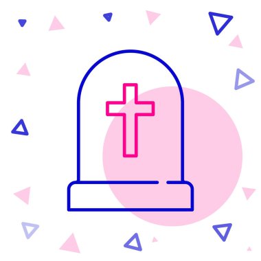 Çizgi Tombstone beyaz arkaplanda çapraz simge izole edildi. Mezar ikonu. Mutlu Cadılar Bayramı Partisi. Renkli taslak konsepti. Vektör.