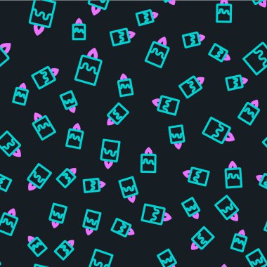 Çizgi Yanan mum simgesi siyah arkaplanda izole edilmiş kusursuz desen. Silindirik aromatik mum çubuğu ve yanan ateş. Mutlu Cadılar Bayramı Partisi. Vektör.