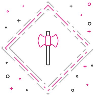 Tahta çizgi balta simgesi beyaz arkaplanda izole edildi. Oduncu baltası. Mutlu Cadılar Bayramı Partisi. Renkli taslak konsepti. Vektör.