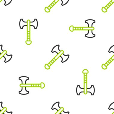 Savaş baltası simgesi beyaz arka planda izole edilmiş kusursuz desen. Savaş baltası, cellat baltası. Ortaçağ silahı. Vektör.