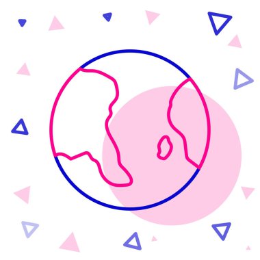 Beyaz arka planda izole edilmiş Dünya çizgisi ikonu. Dünya ya da Dünya işareti. Küresel internet sembolü. Geometrik şekiller. Renkli taslak konsepti. Vektör.