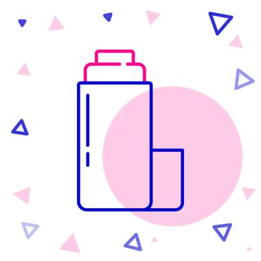 Beyaz arkaplanda çizgi termos konteynırı simgesi izole edildi. Termo matara ikonu. Kamp ve yürüyüş ekipmanları. Renkli taslak konsepti. Vektör.