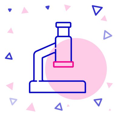 Beyaz arkaplanda çizgi mikroskobu simgesi izole edildi. Kimya, ilaç aleti, mikrobiyoloji büyütme aracı. Renkli taslak konsepti. Vektör.