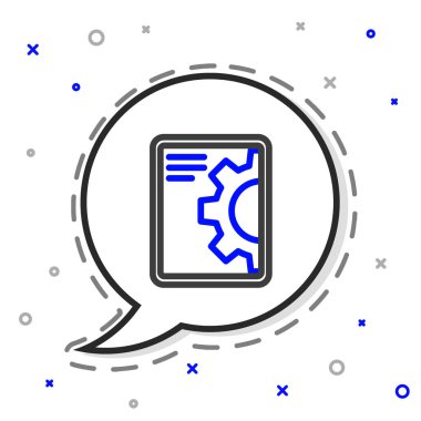 Line Yazılım, Web Geliştirme, programlama konsepti simgesi beyaz arkaplanda izole edildi. Ekran tabletinde programlama dili ve kod. Renkli taslak konsepti. Vektör.