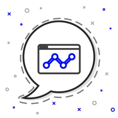 Line Web analitik bilgi ve geliştirme web sitesi istatistik simgesi beyaz arkaplanda izole edildi. Analiz, yönetim, pazarlama, araştırma. Renkli taslak konsepti. Vektör.