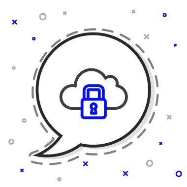 Hat Bulutu bilgisayar kilidi simgesi beyaz arkaplanda izole edildi. Güvenlik, güvenlik, koruma kavramı. Kişisel verilerin korunması. Renkli taslak konsepti. Vektör.