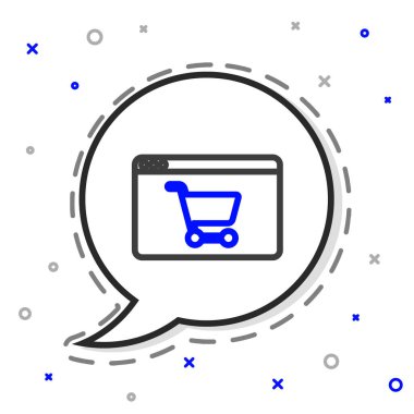 Line Online alışveriş ekrandaki simge beyaz arkaplanda izole edildi. Konsept e-ticaret, e-ticaret, online iş pazarlama. Renkli taslak konsepti. Vektör.