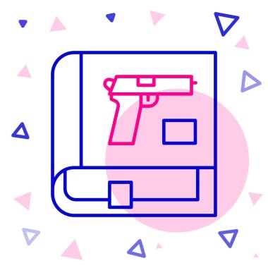 Beyaz zemin üzerinde silah ikonu olan çizgi kitabı. Polis ya da askeri silah. Küçük ateşli silah. Silah kataloğu. Renkli taslak konsepti. Vektör.