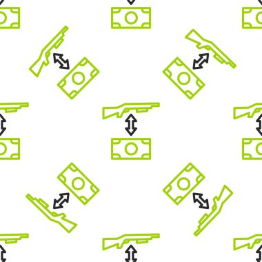 Beyaz arka planda izole edilmiş fiyat simgesi olan saldırı tüfeği almak. Silah satın alıyorum. Vektör.