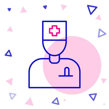 Beyaz arka planda izole edilmiş çizgi erkek doktor ikonu. Renkli taslak konsepti. Vektör.