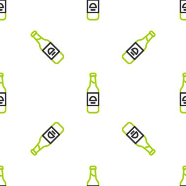 Çizgili bira şişesi ikonu beyaz arka planda izole edilmiş pürüzsüz desen. Vektör.