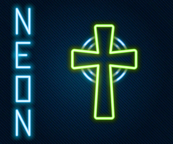 Zářící Neonová Čára Tombstone Ikonou Kříže Izolované Černém Pozadí Ikona — Stockový vektor
