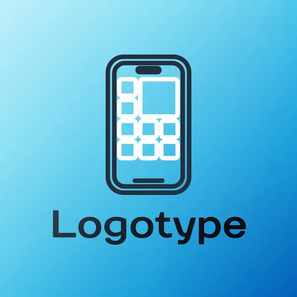 Line Mobile Apps Ikon Elszigetelt Kék Háttérrel Okostelefon Képernyő Ikonokkal — Stock Vector