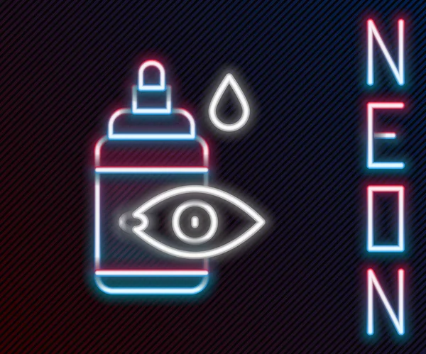 Parlayan Neon Hattı Göz Damlası Ikonu Siyah Arka Planda Izole — Stok Vektör