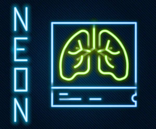 Gloeiende Neon Lijn Longen Ray Diagnostiek Pictogram Geïsoleerd Zwarte Achtergrond — Stockvector