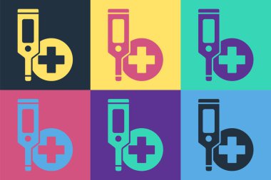 Tıbbi muayene ikonu için Pop Art Dijital Termometresi renk arkaplanında izole edildi. Vektör.