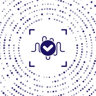 Mavi Ses tanımlama simgesi beyaz arkaplanda izole edildi. Kimlik tanıma için ses biyometrik kimlik doğrulaması. Siber güvenlik. Soyut çember rastgele noktalar. Vektör.