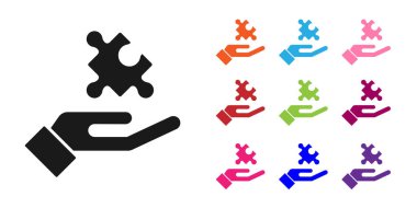 Psikoloji ikonundaki soruna Siyah Çözüm beyaz arka planda izole edildi. Bulmaca. Akıl sağlığı terapisi. Simgeleri renklendirin. Vektör.