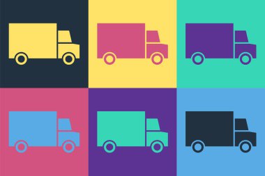 Pop sanatı günün her saati renkli arka planda izole edilmiş bir araba ikonu ile geliyor. Vektör.