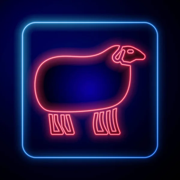 Gloeiende Neon Schapen Pictogram Geïsoleerd Blauwe Achtergrond Dierensymbool Vector — Stockvector