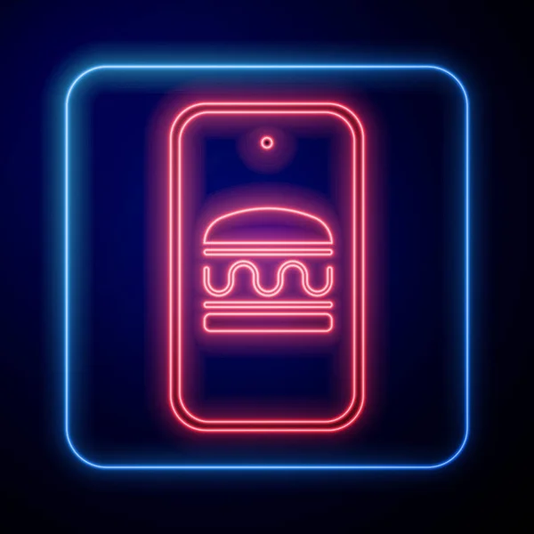 Leuchtende Neon Online Bestellung Und Fast Food Lieferung Symbol Isoliert — Stockvektor