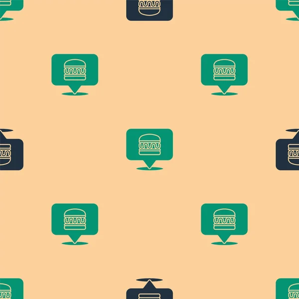 Зеленый Черный Онлайн Заказ Значок Доставки Гамбургеров Изолированный Бесшовный Узор — стоковый вектор