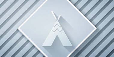 Kağıt kesiği, gri arka planda geleneksel Kızılderili çadırı veya wigwam simgesi. Kızılderili çadırı. Kağıt sanatı tarzı. Vektör.