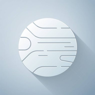 Kağıt kesiği gezegen simgesi gri arkaplanda izole edildi. Kağıt sanatı tarzı. Vektör.