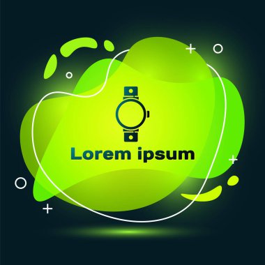 Siyah arkaplanda siyah Smartwatch simgesi izole edildi. Sıvı şekilli soyut pankart. Vektör.