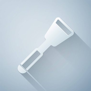 Kağıt kesiği Spatula simgesi gri arkaplanda izole edildi. Mutfak spatula ikonu. Barbekü spatula işareti. Barbekü ve ızgara aleti. Kağıt sanatı tarzı. Vektör.