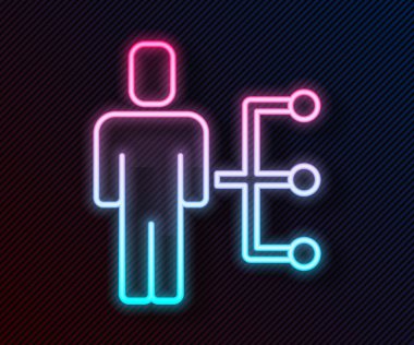 Parlayan neon hattı iş elbisesi giymiş adam kullanıcısı siyah arkaplanda izole edildi. İş simgesi kullanıcı profili simgesi simgesi. Erkek kullanıcı işareti. Vektör.