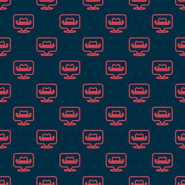 Kırmızı çizgi konum kovboy ikonu siyah arka planda izole edilmiş kusursuz desen. Vektör.