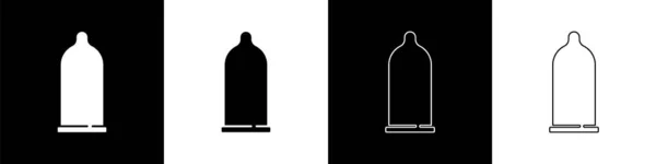 Zestaw Prezerwatywa Bezpieczny Seks Ikona Izolowana Czarno Białym Tle Symbol — Wektor stockowy